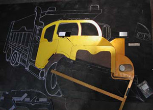 This is the constructed cab area of the truck laid out on the tar paper template