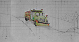 The small scale snow plow constrcuted to fit into the landscape with the correct perspective.