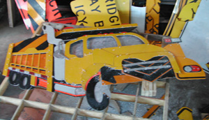 The partially assembled truck positioned on the table.