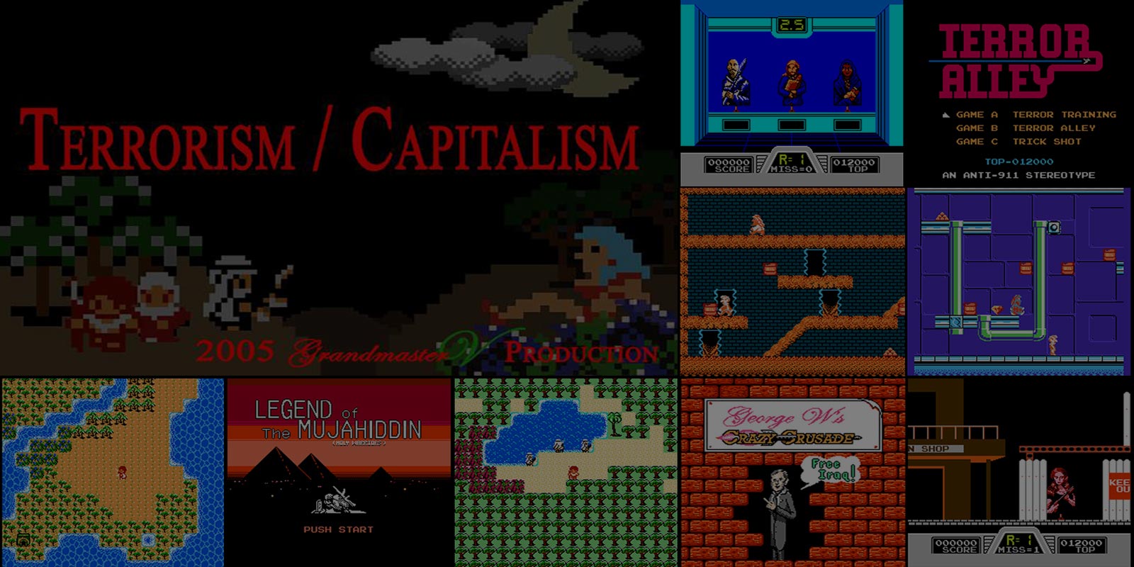 A collage of screenshots from my collective senior comp video game stills and front end mame card.
