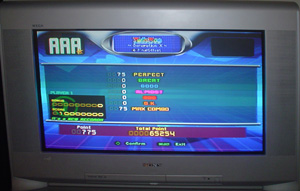 A screen shot of my older sony vega with a AA rating displayed for the end tally of a DDR song from DDR Super Nova 2.