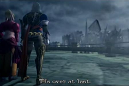 Hector looking over Draculas collapsing castle at the end of castlevania curse of darkness.