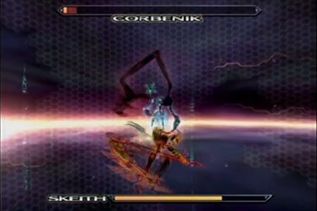 In the second form of Ovan you must fight his avatar Corbenik. This shows a worked over Corbenik ready for data drain within a couple more hits from Haseo.