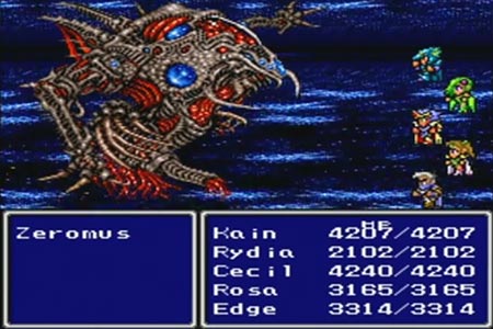 This shows the revived party ready to battle Zeromus, who appears after Cecil uses the Crystal on him.