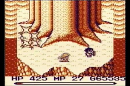 This shows the final blow landed on Julius at the end of Final fantasy Adventure for the game boy.  Julius has begun exloding and my character is still flying in mid air from the finishing sword strike move.