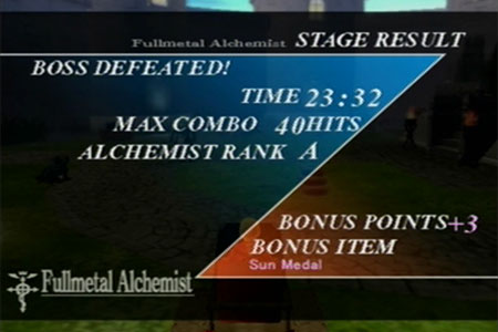 The battle results screen showing that I defeated both Mustand and Armstrong with a Rank A and a Sun Medal as a reward.