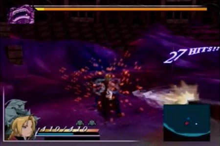 This shows me finishing up the battle with the Ultimate Chimera and Camilla on Fullmetal ALchemist the Broken Angel.  Camilla is in the midst of a 27 hit combination curtesy of Alphonse and the activated crossbow weapon and Edward administering some melee strikes of his own.