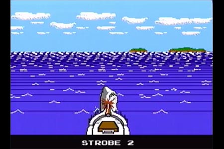 This shows the boat connecting with Jaws on the first strobe.  This effectively kills Jaws and ends the game.