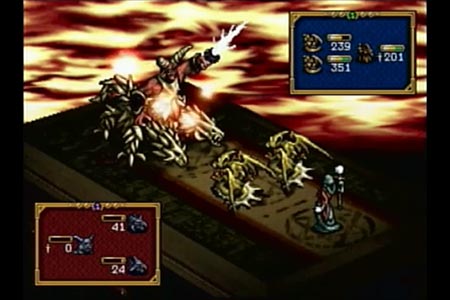 In this screen shot the Diablow has just been defeated and is in the process of blowing up.  You can see the life indicator for the main portion of the boss at zero.